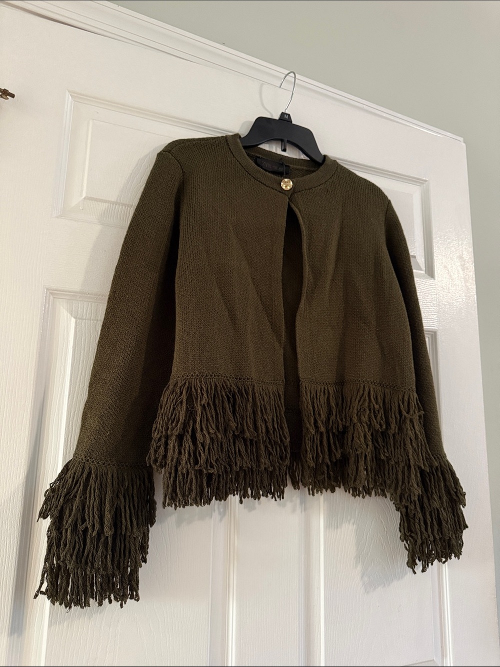Zara Olive Green Knit Single-Button Cardigan - Picture 4 of 5